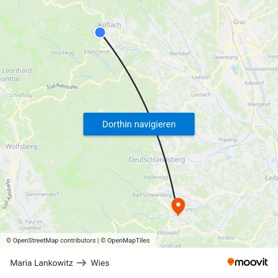 Maria Lankowitz to Wies map