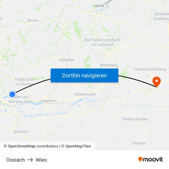 Ossiach to Wies map