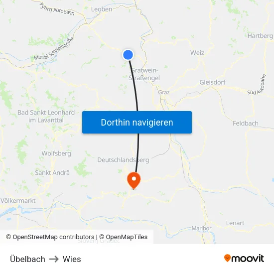 Übelbach to Wies map