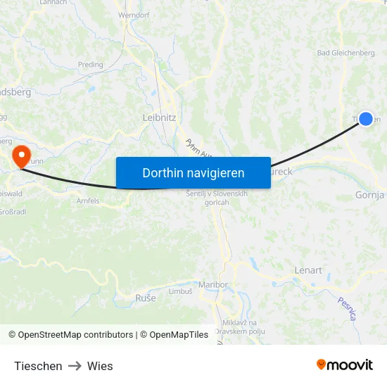 Tieschen to Wies map