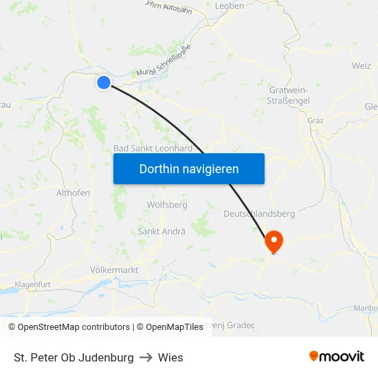 St. Peter Ob Judenburg to Wies map