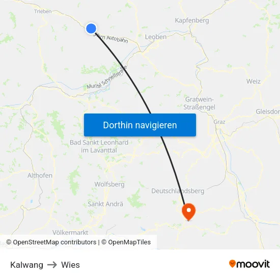 Kalwang to Wies map