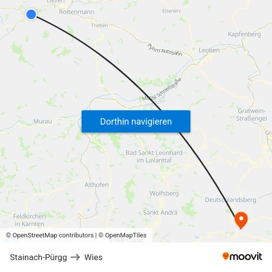 Stainach-Pürgg to Wies map
