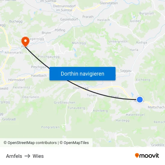 Arnfels to Wies map