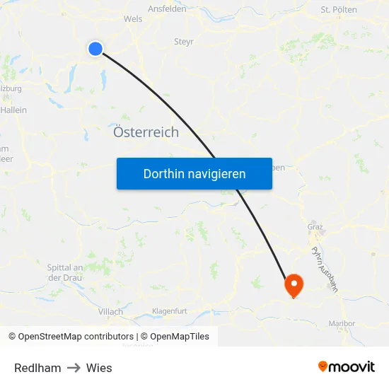 Redlham to Wies map