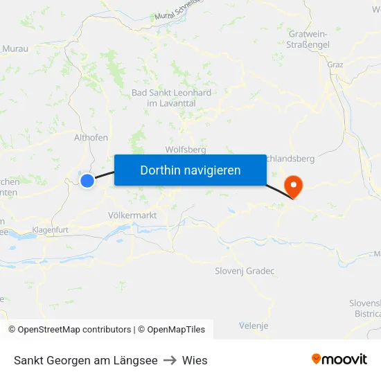 Sankt Georgen am Längsee to Wies map