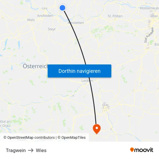 Tragwein to Wies map