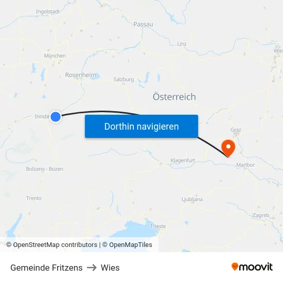 Gemeinde Fritzens to Wies map