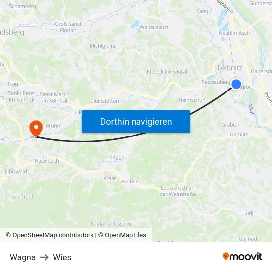 Wagna to Wies map