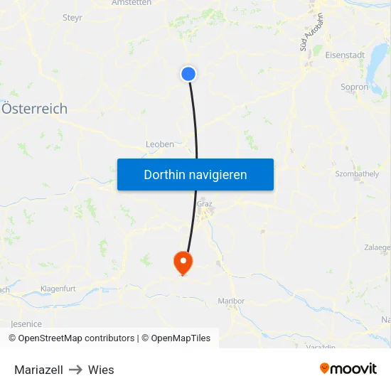 Mariazell to Wies map