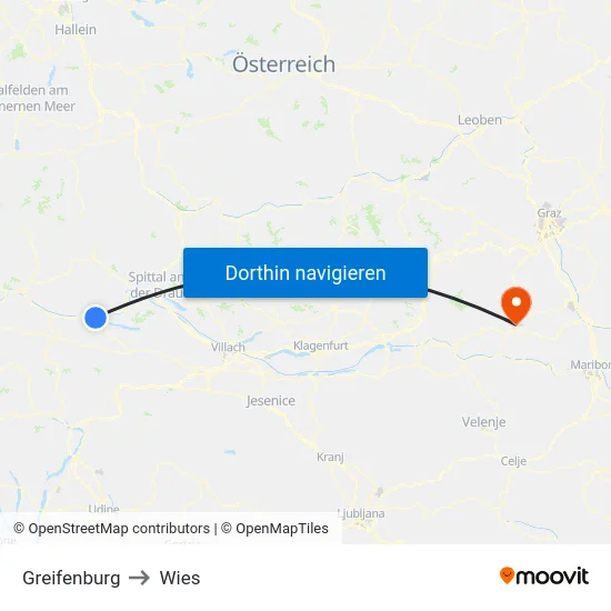 Greifenburg to Wies map