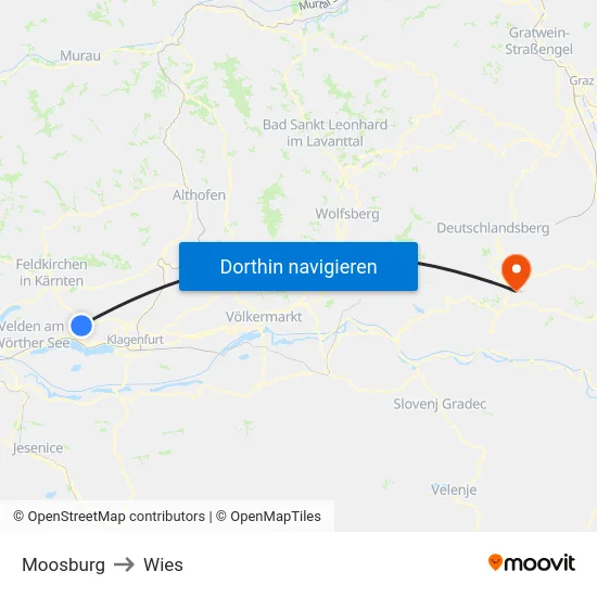 Moosburg to Wies map