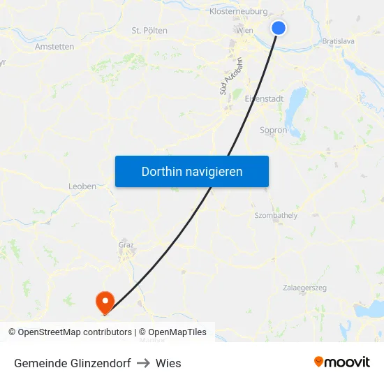 Gemeinde Glinzendorf to Wies map