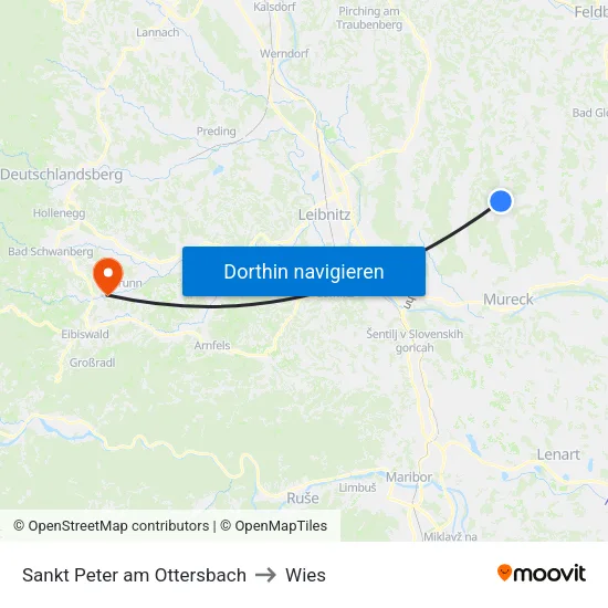 Sankt Peter am Ottersbach to Wies map