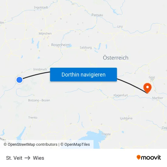 St. Veit to Wies map