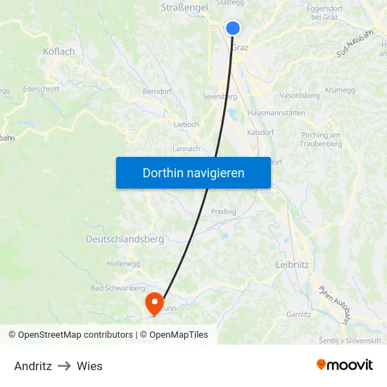 Andritz to Wies map
