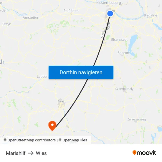Mariahilf to Wies map