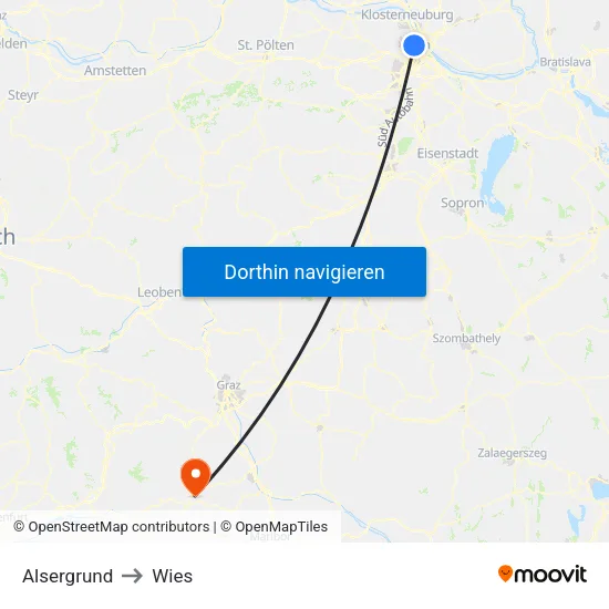 Alsergrund to Wies map