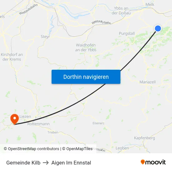 Gemeinde Kilb to Aigen Im Ennstal map