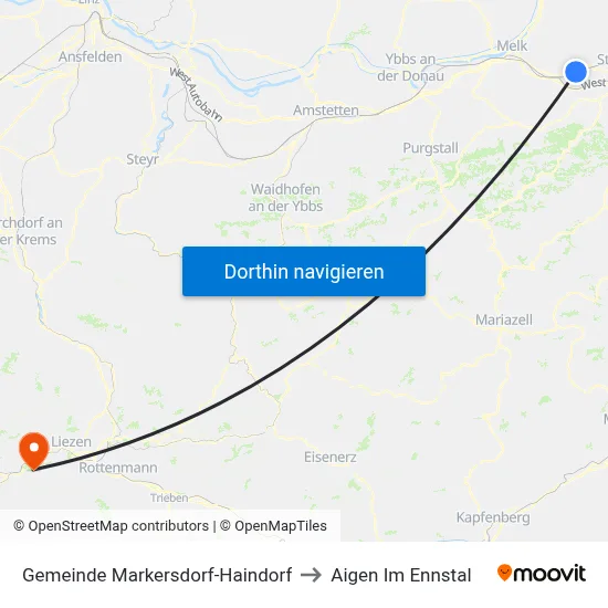 Gemeinde Markersdorf-Haindorf to Aigen Im Ennstal map