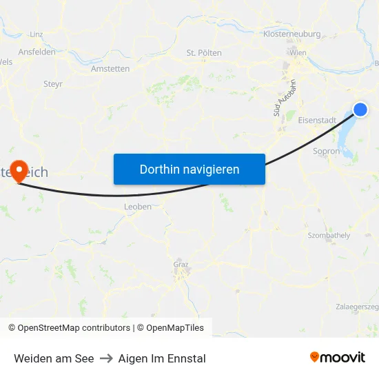 Weiden am See to Aigen Im Ennstal map