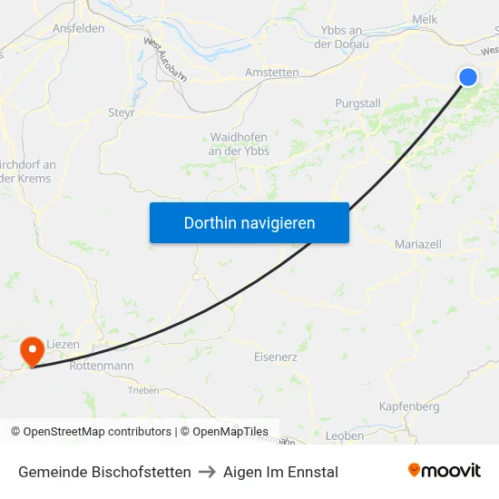 Gemeinde Bischofstetten to Aigen Im Ennstal map