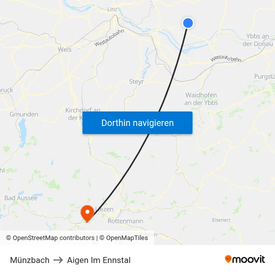 Münzbach to Aigen Im Ennstal map