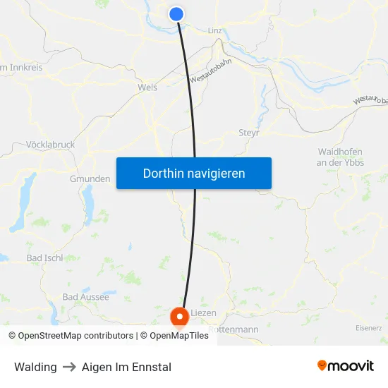 Walding to Aigen Im Ennstal map