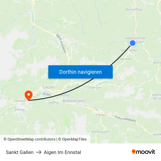 Sankt Gallen to Aigen Im Ennstal map