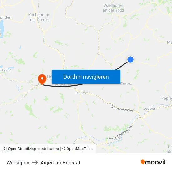 Wildalpen to Aigen Im Ennstal map