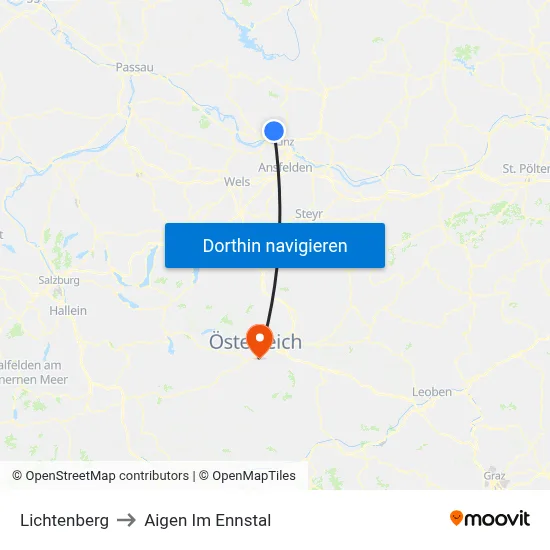Lichtenberg to Aigen Im Ennstal map