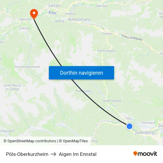 Pöls-Oberkurzheim to Aigen Im Ennstal map