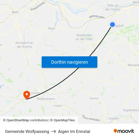 Gemeinde Wolfpassing to Aigen Im Ennstal map