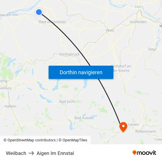 Weilbach to Aigen Im Ennstal map