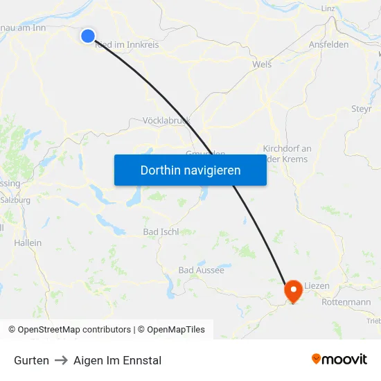 Gurten to Aigen Im Ennstal map