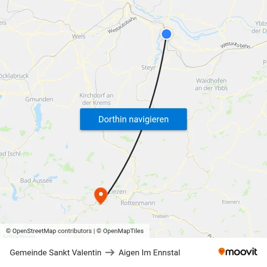 Gemeinde Sankt Valentin to Aigen Im Ennstal map