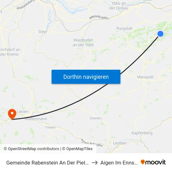 Gemeinde Rabenstein An Der Pielach to Aigen Im Ennstal map