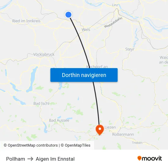 Pollham to Aigen Im Ennstal map
