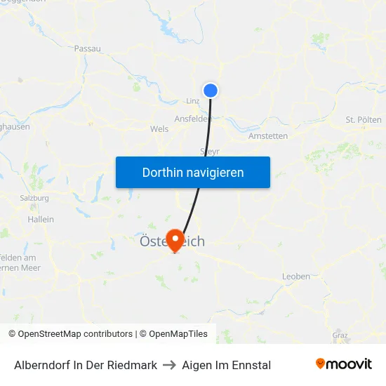 Alberndorf In Der Riedmark to Aigen Im Ennstal map