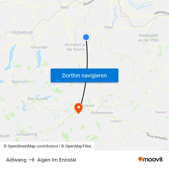 Adlwang to Aigen Im Ennstal map