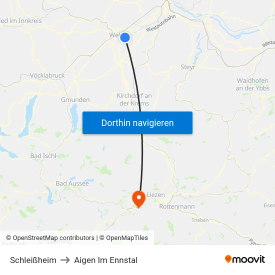 Schleißheim to Aigen Im Ennstal map