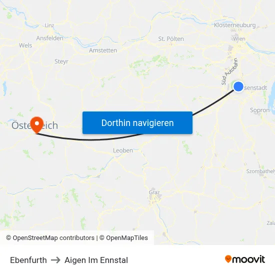 Ebenfurth to Aigen Im Ennstal map
