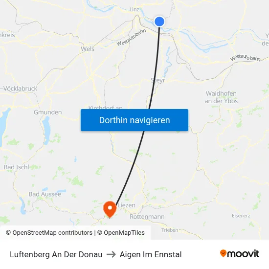 Luftenberg An Der Donau to Aigen Im Ennstal map