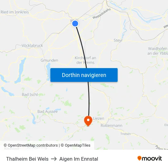 Thalheim Bei Wels to Aigen Im Ennstal map