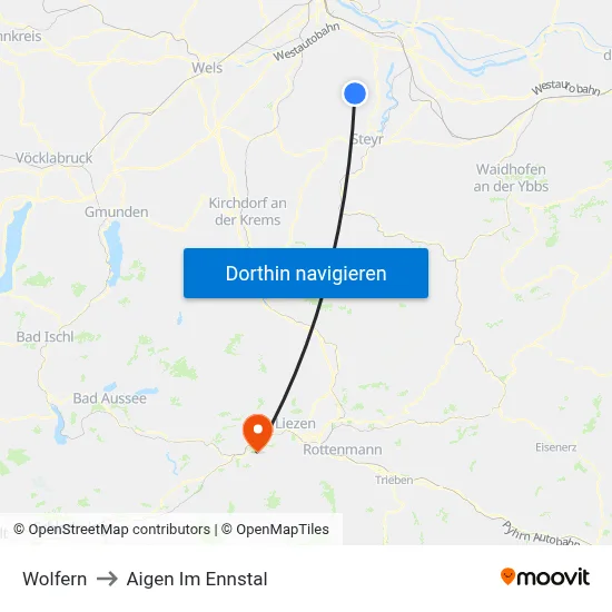 Wolfern to Aigen Im Ennstal map