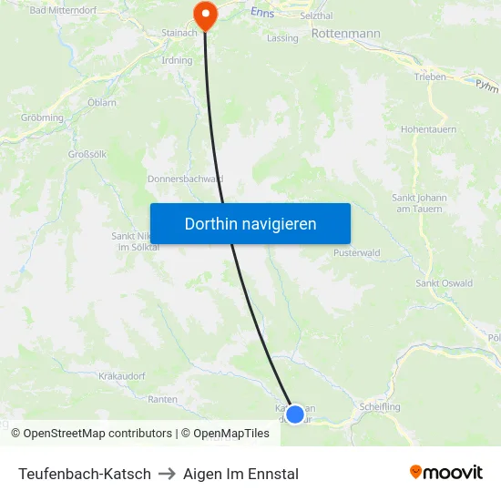 Teufenbach-Katsch to Aigen Im Ennstal map