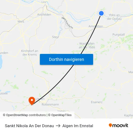 Sankt Nikola An Der Donau to Aigen Im Ennstal map