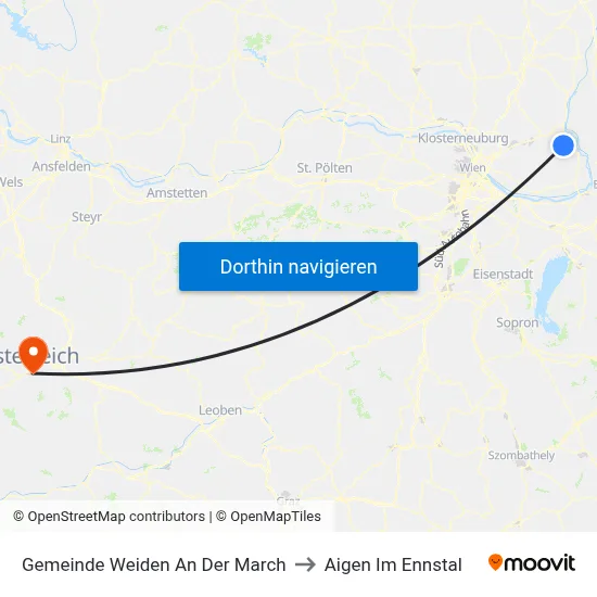 Gemeinde Weiden An Der March to Aigen Im Ennstal map