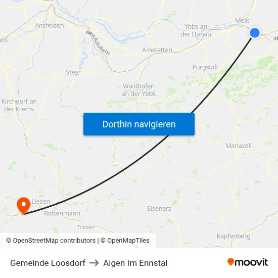 Gemeinde Loosdorf to Aigen Im Ennstal map