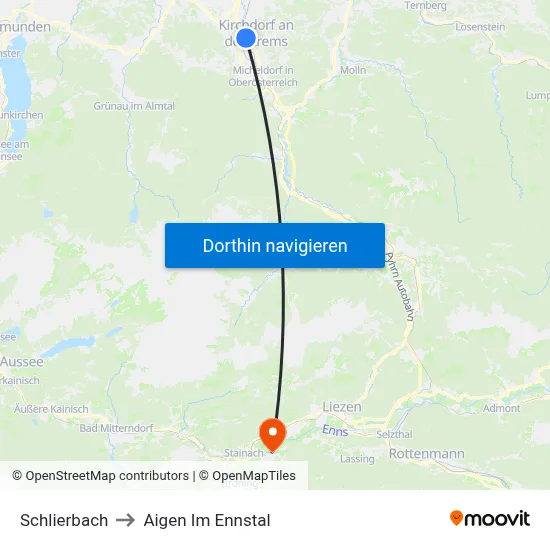 Schlierbach to Aigen Im Ennstal map